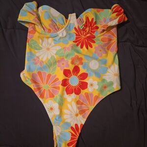 Sugar Thrillz Floral One Piece Swimsuit - Yellow and Red